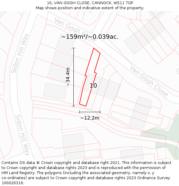 10, VAN GOGH CLOSE, CANNOCK, WS11 7GP: Plot and title map