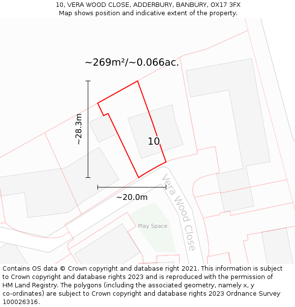 10, VERA WOOD CLOSE, ADDERBURY, BANBURY, OX17 3FX: Plot and title map