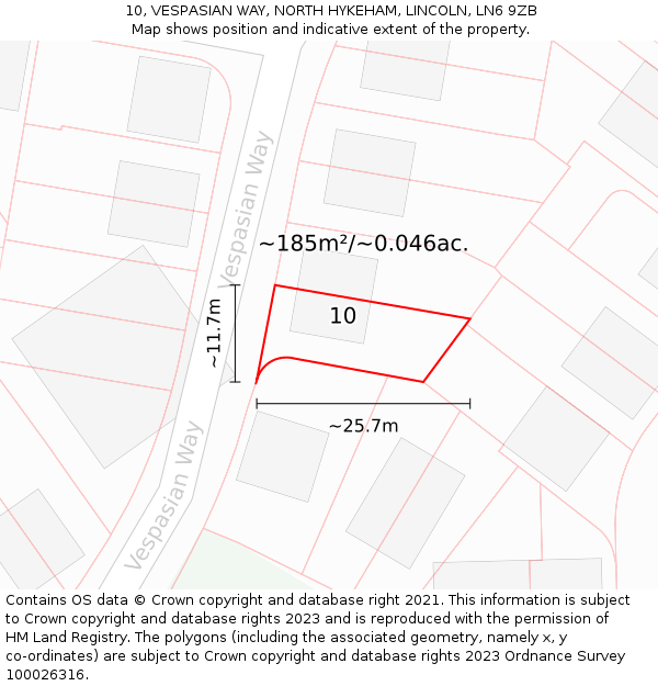 10, VESPASIAN WAY, NORTH HYKEHAM, LINCOLN, LN6 9ZB: Plot and title map