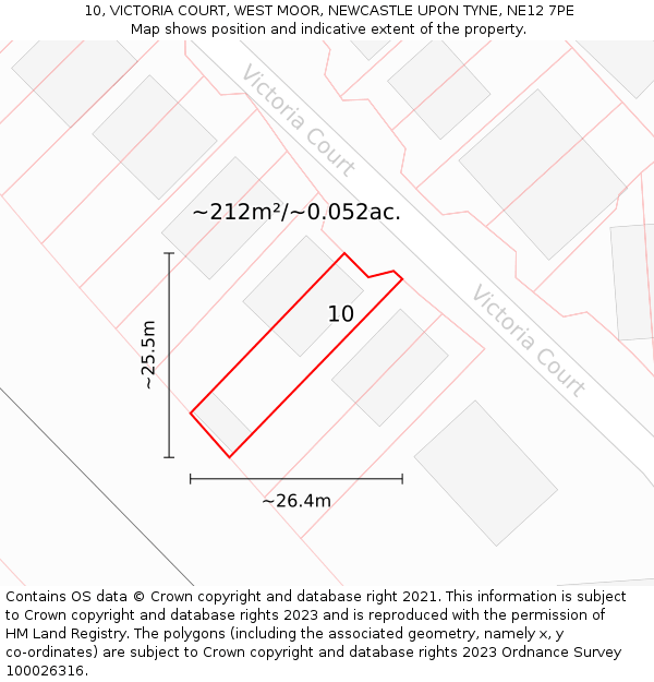 10, VICTORIA COURT, WEST MOOR, NEWCASTLE UPON TYNE, NE12 7PE: Plot and title map