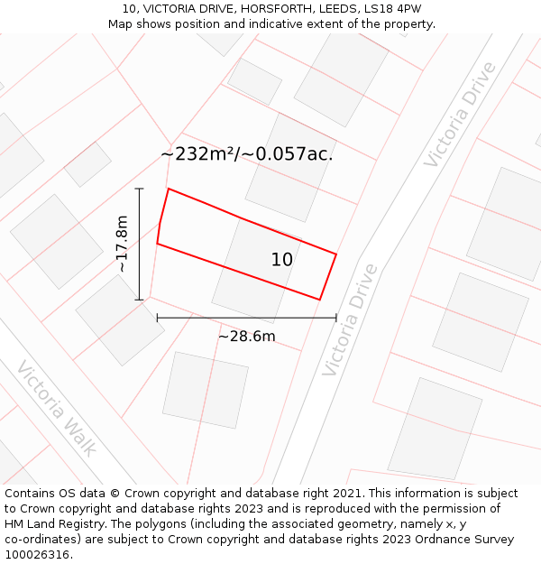 10, VICTORIA DRIVE, HORSFORTH, LEEDS, LS18 4PW: Plot and title map