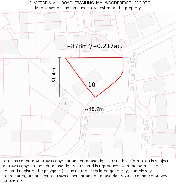 10, VICTORIA MILL ROAD, FRAMLINGHAM, WOODBRIDGE, IP13 9EG: Plot and title map