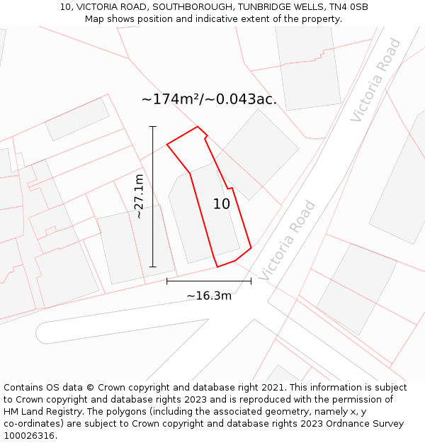 10, VICTORIA ROAD, SOUTHBOROUGH, TUNBRIDGE WELLS, TN4 0SB: Plot and title map