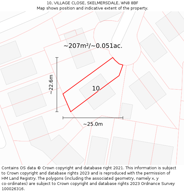 10, VILLAGE CLOSE, SKELMERSDALE, WN8 8BF: Plot and title map