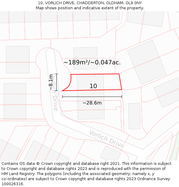 10, VORLICH DRIVE, CHADDERTON, OLDHAM, OL9 0NY: Plot and title map