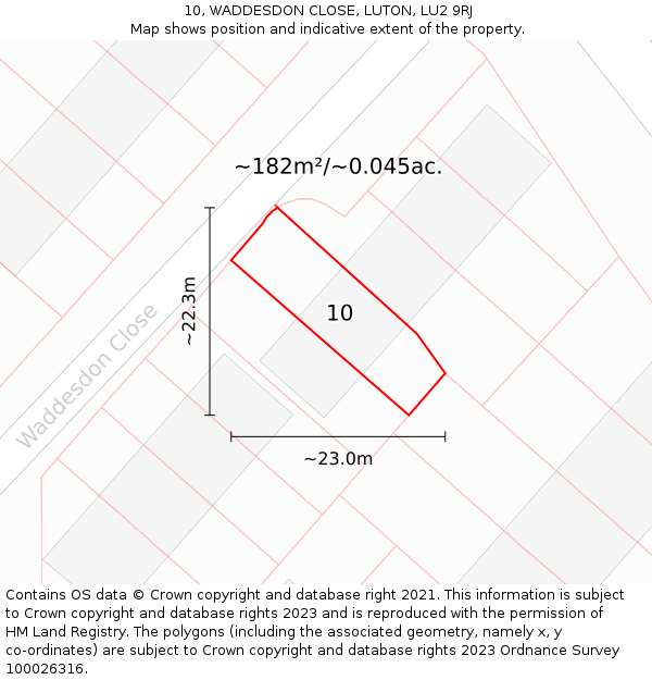 10, WADDESDON CLOSE, LUTON, LU2 9RJ: Plot and title map