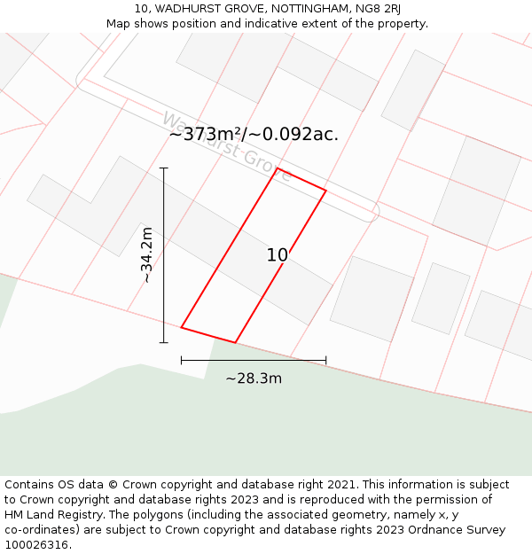 10, WADHURST GROVE, NOTTINGHAM, NG8 2RJ: Plot and title map