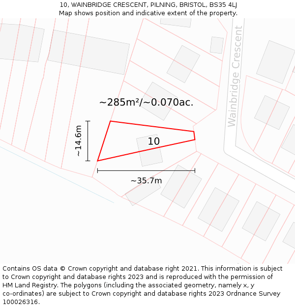 10, WAINBRIDGE CRESCENT, PILNING, BRISTOL, BS35 4LJ: Plot and title map