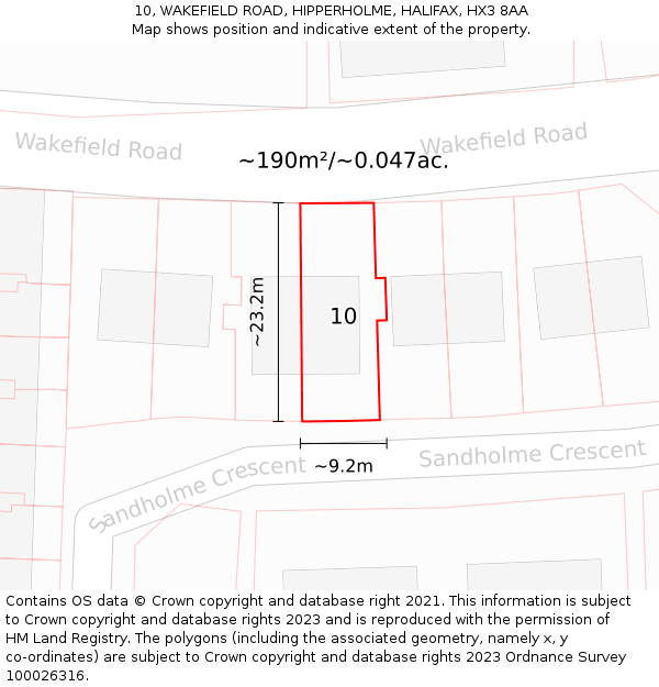 10, WAKEFIELD ROAD, HIPPERHOLME, HALIFAX, HX3 8AA: Plot and title map