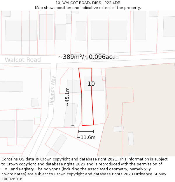 10, WALCOT ROAD, DISS, IP22 4DB: Plot and title map