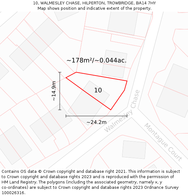 10, WALMESLEY CHASE, HILPERTON, TROWBRIDGE, BA14 7HY: Plot and title map