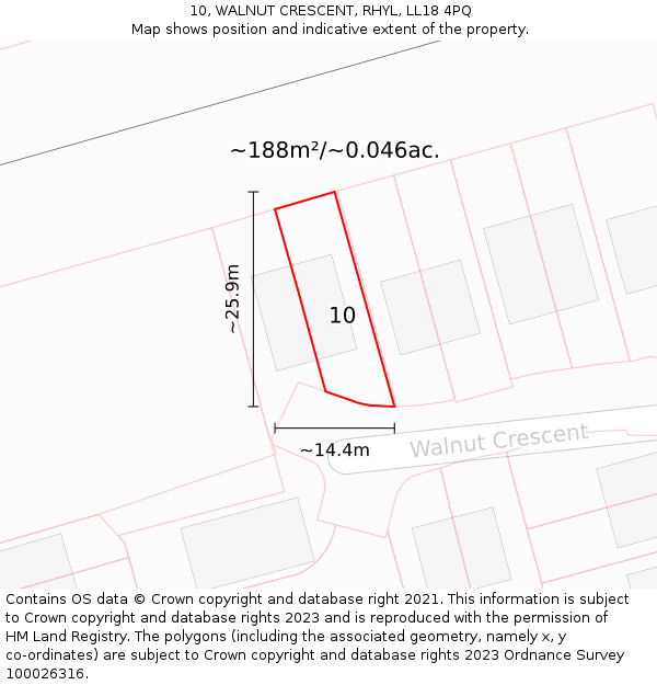 10, WALNUT CRESCENT, RHYL, LL18 4PQ: Plot and title map