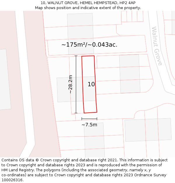 10, WALNUT GROVE, HEMEL HEMPSTEAD, HP2 4AP: Plot and title map