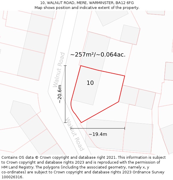 10, WALNUT ROAD, MERE, WARMINSTER, BA12 6FG: Plot and title map