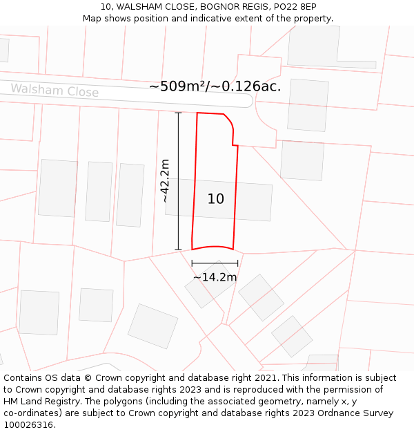 10, WALSHAM CLOSE, BOGNOR REGIS, PO22 8EP: Plot and title map