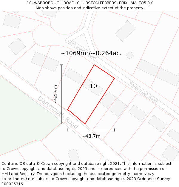 10, WARBOROUGH ROAD, CHURSTON FERRERS, BRIXHAM, TQ5 0JY: Plot and title map