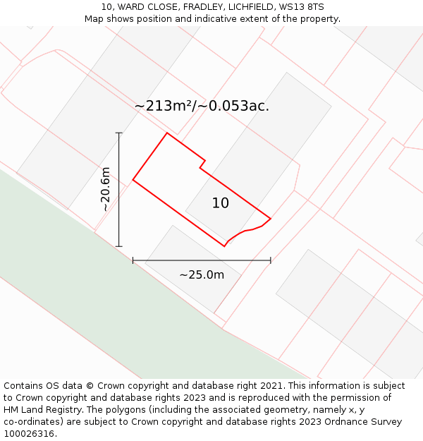 10, WARD CLOSE, FRADLEY, LICHFIELD, WS13 8TS: Plot and title map