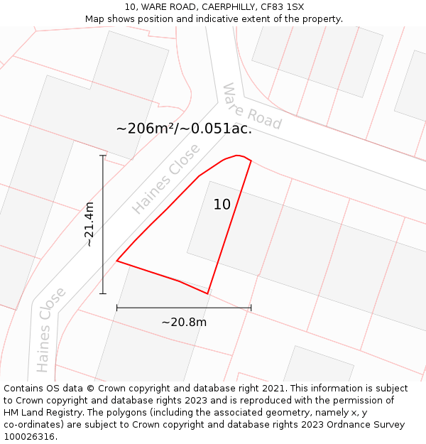 10, WARE ROAD, CAERPHILLY, CF83 1SX: Plot and title map