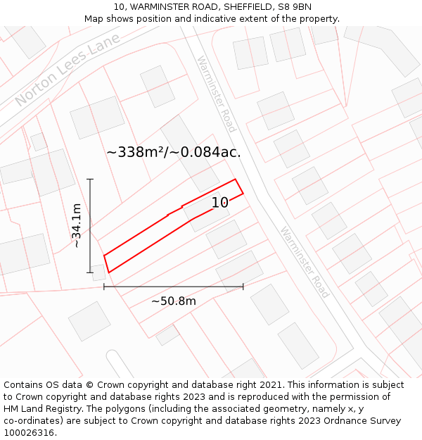 10, WARMINSTER ROAD, SHEFFIELD, S8 9BN: Plot and title map