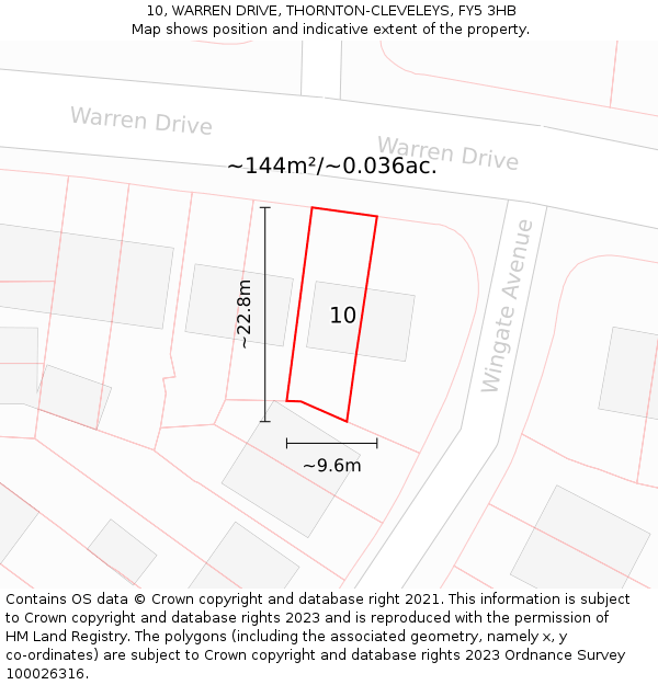 10, WARREN DRIVE, THORNTON-CLEVELEYS, FY5 3HB: Plot and title map