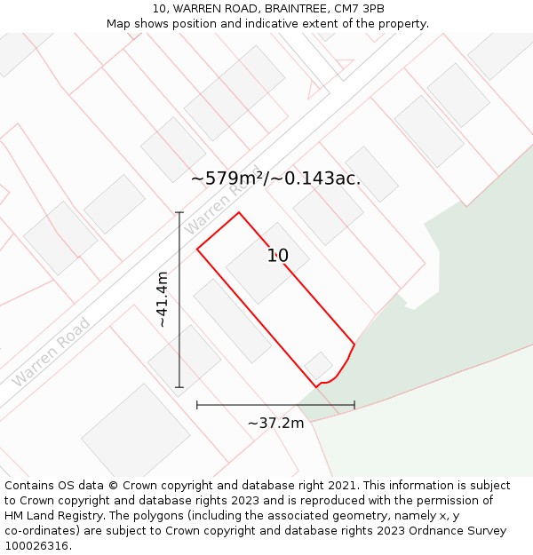 10, WARREN ROAD, BRAINTREE, CM7 3PB: Plot and title map