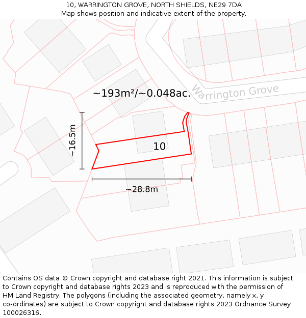 10, WARRINGTON GROVE, NORTH SHIELDS, NE29 7DA: Plot and title map