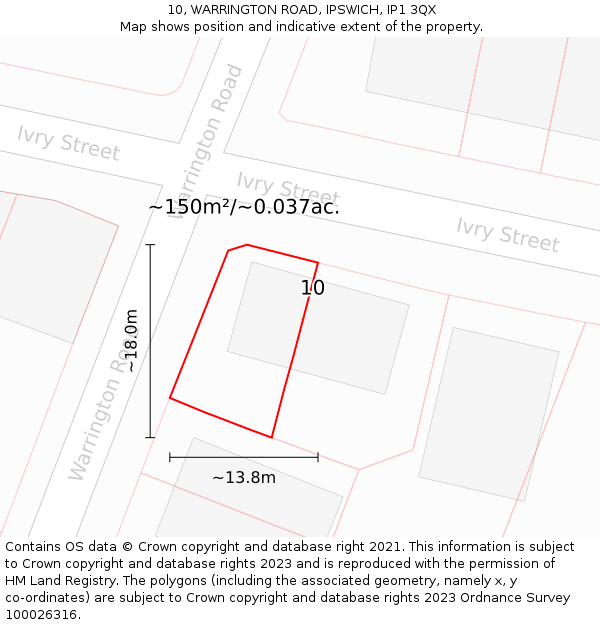 10, WARRINGTON ROAD, IPSWICH, IP1 3QX: Plot and title map