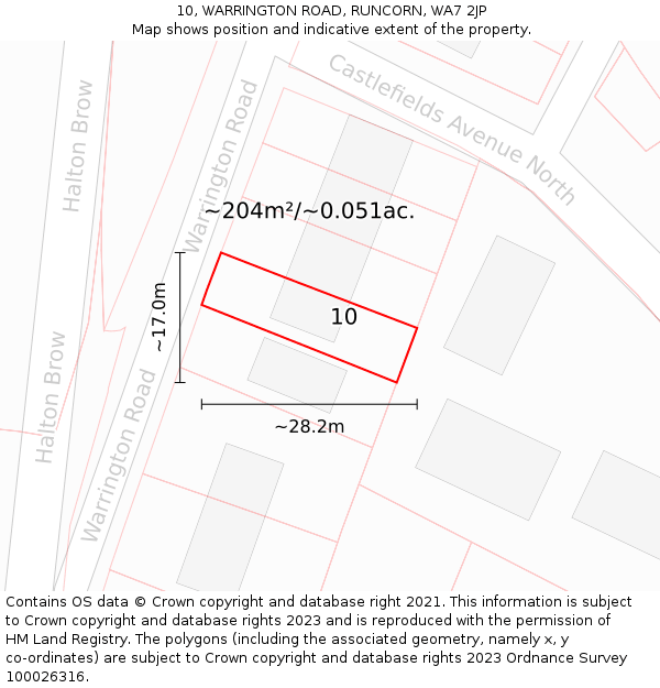 10, WARRINGTON ROAD, RUNCORN, WA7 2JP: Plot and title map