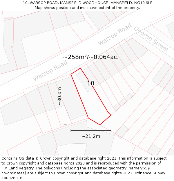 10, WARSOP ROAD, MANSFIELD WOODHOUSE, MANSFIELD, NG19 9LF: Plot and title map