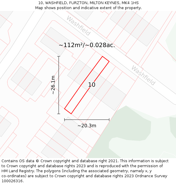 10, WASHFIELD, FURZTON, MILTON KEYNES, MK4 1HS: Plot and title map