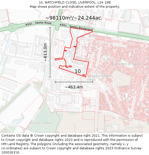 10, WATCHFIELD CLOSE, LIVERPOOL, L24 1WE: Plot and title map