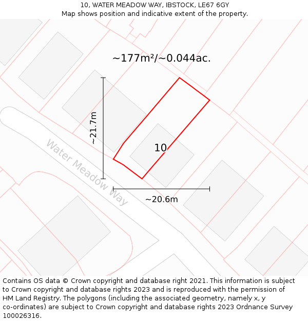 10, WATER MEADOW WAY, IBSTOCK, LE67 6GY: Plot and title map