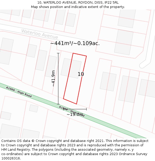 10, WATERLOO AVENUE, ROYDON, DISS, IP22 5RL: Plot and title map