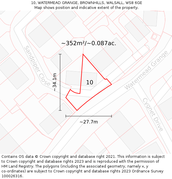 10, WATERMEAD GRANGE, BROWNHILLS, WALSALL, WS8 6GE: Plot and title map