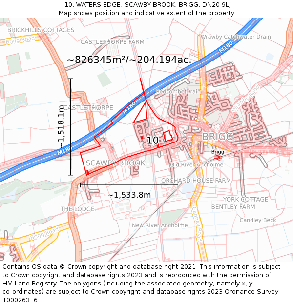 10, WATERS EDGE, SCAWBY BROOK, BRIGG, DN20 9LJ: Plot and title map