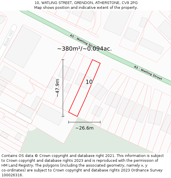 10, WATLING STREET, GRENDON, ATHERSTONE, CV9 2PG: Plot and title map