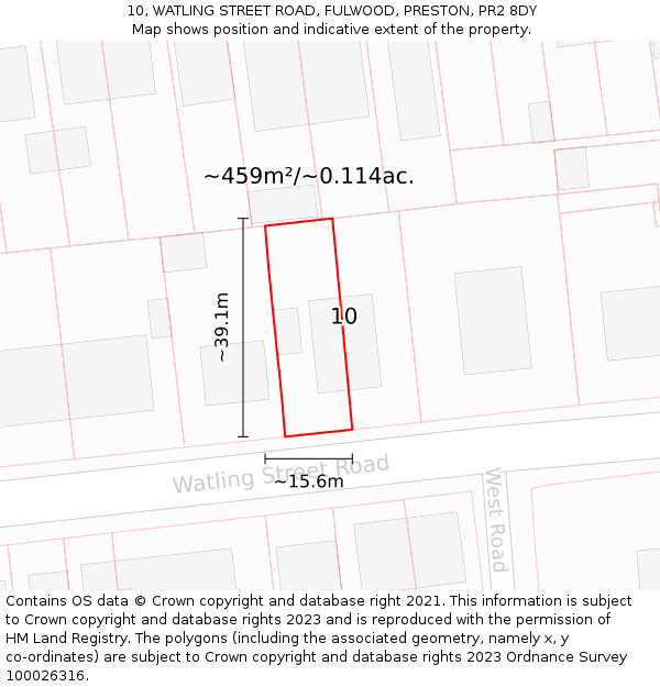 10, WATLING STREET ROAD, FULWOOD, PRESTON, PR2 8DY: Plot and title map