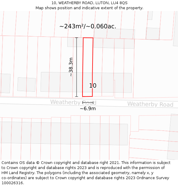 10, WEATHERBY ROAD, LUTON, LU4 8QS: Plot and title map