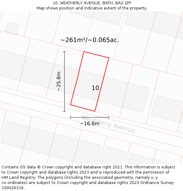 10, WEATHERLY AVENUE, BATH, BA2 2PF: Plot and title map