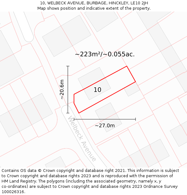 10, WELBECK AVENUE, BURBAGE, HINCKLEY, LE10 2JH: Plot and title map