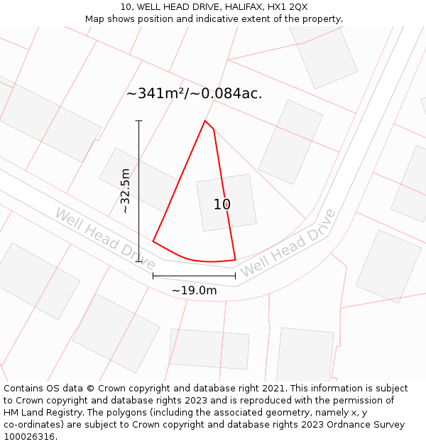 10, WELL HEAD DRIVE, HALIFAX, HX1 2QX: Plot and title map