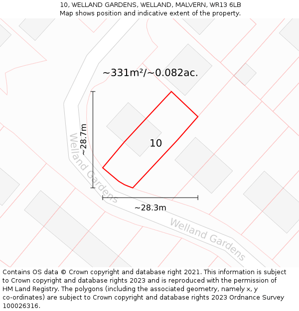 10, WELLAND GARDENS, WELLAND, MALVERN, WR13 6LB: Plot and title map