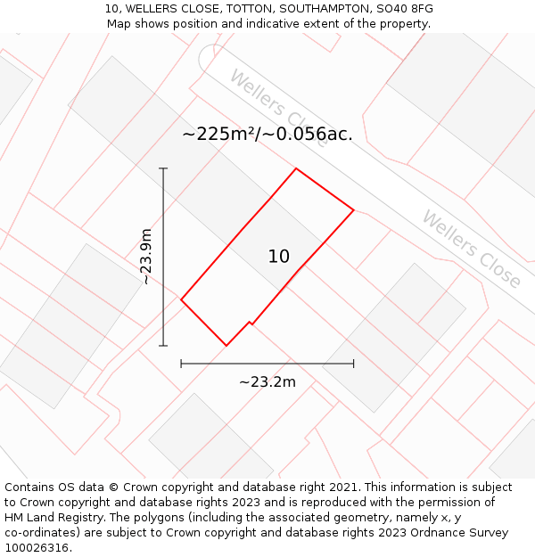 10, WELLERS CLOSE, TOTTON, SOUTHAMPTON, SO40 8FG: Plot and title map