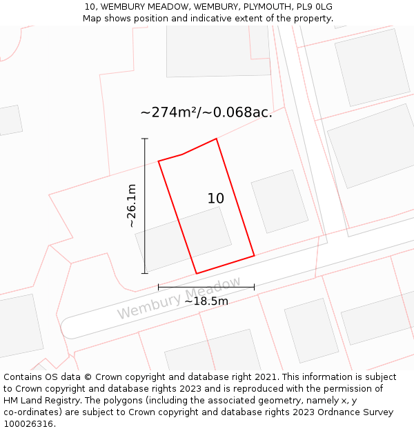 10, WEMBURY MEADOW, WEMBURY, PLYMOUTH, PL9 0LG: Plot and title map