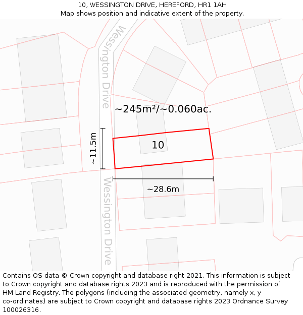 10, WESSINGTON DRIVE, HEREFORD, HR1 1AH: Plot and title map