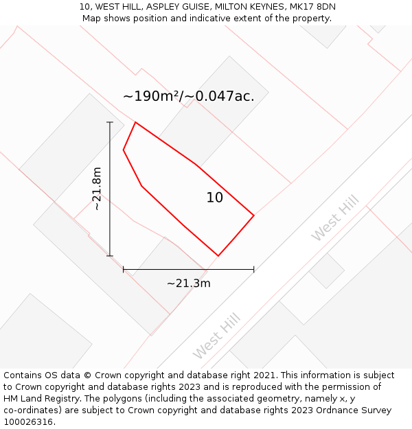 10, WEST HILL, ASPLEY GUISE, MILTON KEYNES, MK17 8DN: Plot and title map