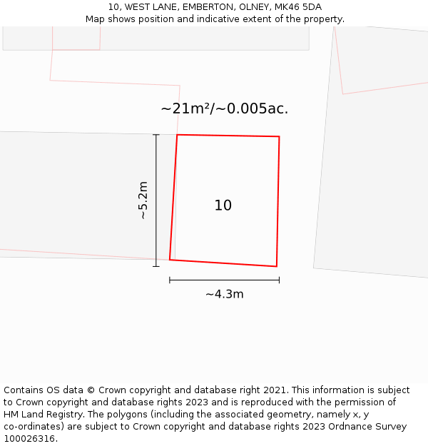 10, WEST LANE, EMBERTON, OLNEY, MK46 5DA: Plot and title map