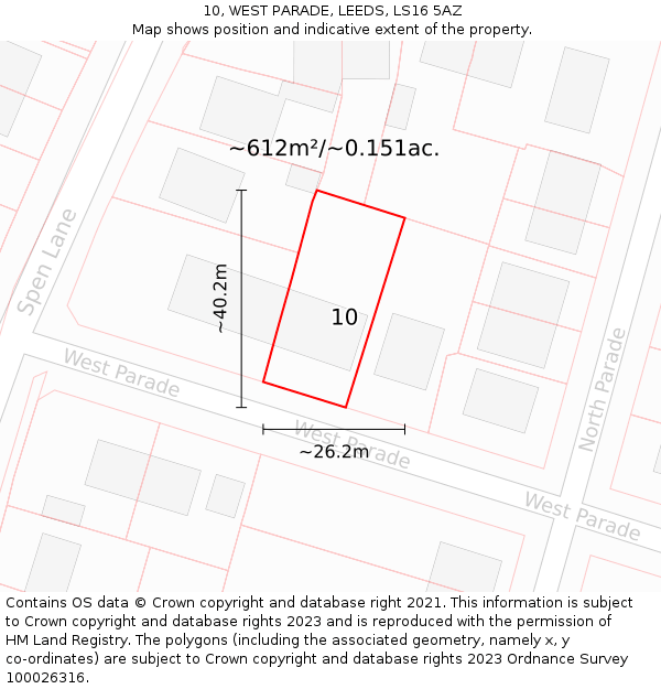 10, WEST PARADE, LEEDS, LS16 5AZ: Plot and title map