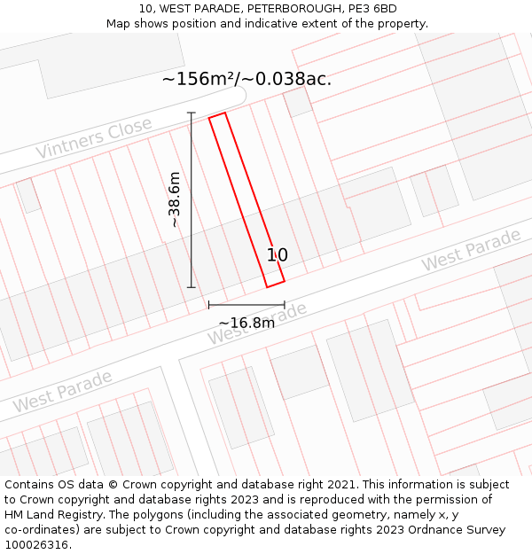 10, WEST PARADE, PETERBOROUGH, PE3 6BD: Plot and title map