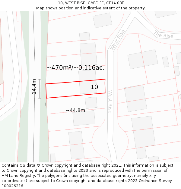 10, WEST RISE, CARDIFF, CF14 0RE: Plot and title map